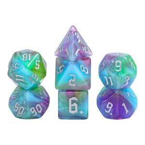 Latest Dice: Polyhedral Dice Set | Acrylic | "Borealis Thorns" Silver Ink | Set of 7 (D0172)