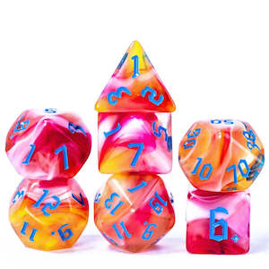 Latest Dice: Polyhedral Dice Set | Acrylic | "Sunset Thorns" Blue Ink | Set of 7 (D0171)