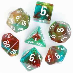 Latest Dice: Polyhedral Dice Set | Acrylic | "Swamp Thorns" White Ink | Set of 7 (D0170)
