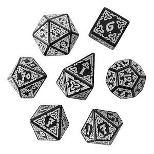 Featured Dice: Polyhedral Dice Set | Acrylic | "Celtic Knot" White | Set of 7 (D0205)