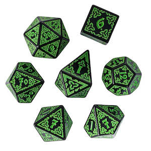 Polyhedral Dice Set | Acrylic | "Celtic Knot" Green | Set of 7 (D0203)