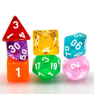 Rpg Dice Sets: Polyhedral Dice Set | Acrylic | "Skittles" | Set of 7 (D0187)