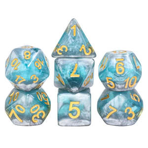 Rpg Dice Sets: Polyhedral Dice Set | Resin | "Frosted Steel" | Set of 7 (D0178)