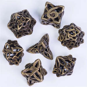 New Now In Stock: RPG Dice Set | Hollow Metal | "Celtic Knot" - Bronze | Set of 7 (D0245)
