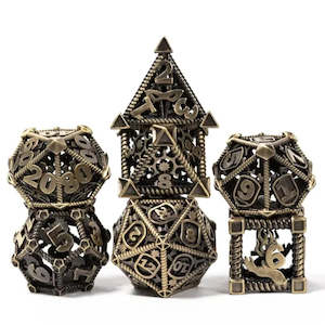 RPG Dice Set | Hollow Metal | "Character Class" - Bronze | Set of 7 (D0233)