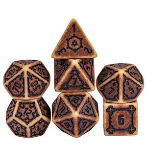 Large Polyhedral Dice Set | "Chunky Castle" Petrified Wood | Set of 7 (D1012)