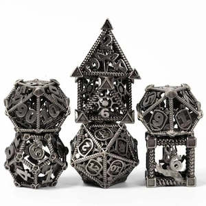 Udixi Dice: RPG Dice Set | Hollow Metal | "Character Class" - Silver | Set of 7 (D0232)