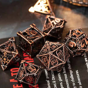 RPG Dice Set | Hollow Metal | "Character Class" - Copper | Set of 7 (D0231)