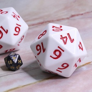 Oversize Dice: Colossal d20 (55mm) | White w/ Red Ink