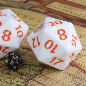 Oversize Dice: Colossal d20 (55mm) | White w/ Orange Ink