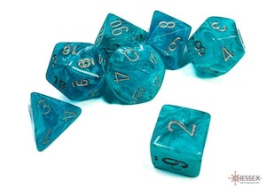Dice 1: Chessex | Polyhedral Dice Set | Acrylic | Cirrus Aqua/silver (CHX 27465)