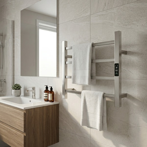 Straight Square Towel Warmer 4 Bar Ladder Chrome + Timer