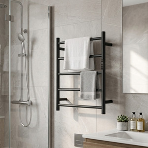Straight Round Towel Warmer 5 Bar Ladder Black + Timer
