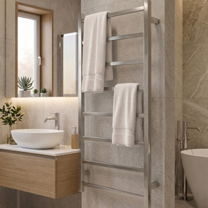 Straight Square Towel Warmer 8 Bar Ladder Chrome + Timer