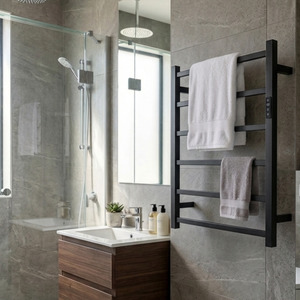 Straight Square Towel Warmer 6 Bar Ladder Black + Timer