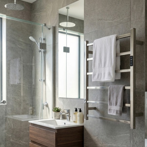 Straight Square Towel Warmer 6 Bar Ladder Chrome + Timer