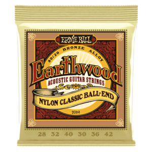 Classical Nylon Guitar Strings: ERNIE BALL Earthwood 80/20 Bronze Nylon Ball End Folk/Classical Guitar Strings Clear & Gold - 28-42 Gauge