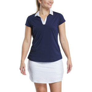 FootJoy Women’s Cap Sleeve Print Shirt | Navy/Skyway