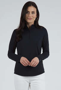 IBKUL Ladies Solid Long Sleee Mock Neck Top - Black