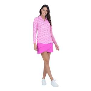 Ibkul: IBKUL Ladies Fatima Print Adjustable Length Long Sleeve Polo - Hot Pink/Candy Pink