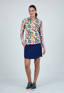 Ibkul: IBKUL Ladies Yolanda Print Long Sleeve Mock Neck Top - Hot Pink Multi