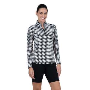 IBKUL Brooke Print Long Sleeve Mock Neck Top - White/Black