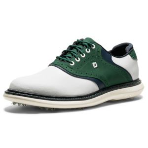 Footjoy Golf: FootJoy Men`s 2025 Traditions Golf Shoes- White/Navy/Olive