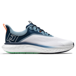 Footjoy Golf: FootJoy Men`s Quantum Textile Golf Shoes - White/Peacoat/Aquamarine