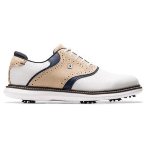 FootJoy Men`s 2025 Traditions Golf Shoes - White/Tan/Navy