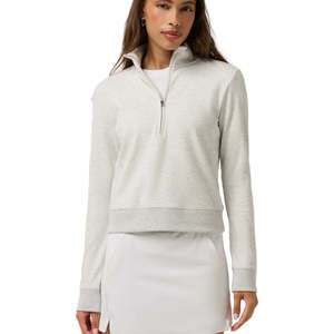 TravisMathew Ladies Cloud Fleece Half Zip - Heather Light Grey