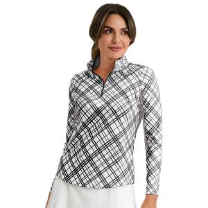 Golf Polos: IBKUL Tony Plaid Long Sleeve Mock Neck Top