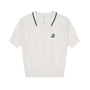 Golf Polos: Huffer Golf Ladies Line Knit Polo - Chalk / Navy