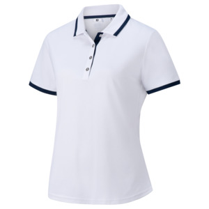 Footjoy Polos: FootJoy Ladies Pique Trim Polo - White/Navy