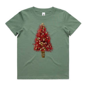 Kids Cotton Tee Shirts: Christmas Pohutukawa Tree Kids Tee Shirt