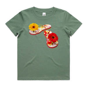 Kids Cotton Tee Shirts: Gerbera Jandals Kids Tee Shirt