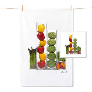 Veg Vases - Tea Towel & Free Card Gift Set