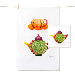 Teapot & Cup - Tea Towel & Free Card Gift Set