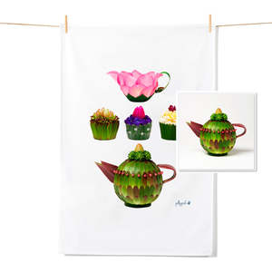 Tea Towel Free Card Bundles: Jug, Cupcakes & Teapot - Tea Towel & Free Card Gift Set