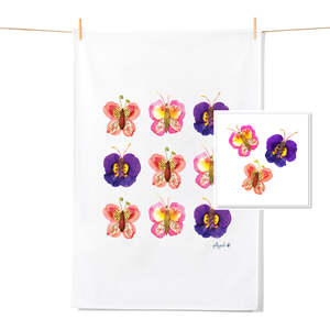 Flower Butterflies - Tea Towel & Free Card Gift Set