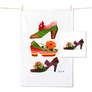 Floral Shoes - Tea Towel & Free Card Gift Set