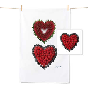 Floral & Berry Hearts - Tea Towel & Free Card Gift Set