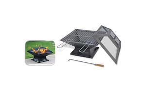 HOME: Square Firepit With Cover Bowl Brazier Wood Burning Backyard Heater BBQ
