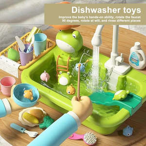 Baby Outdoors: 1 Set Dishwasher Toys Rich Accessories 90 Degrees Rotating Faucet Water Circulation Children Kitchen Mini Dishwasher Toys Gift