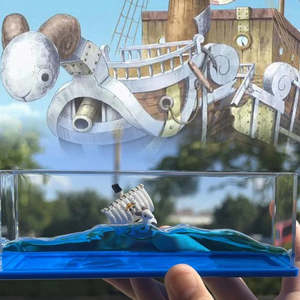 Floating Sunny Ship in Fluid Liquid