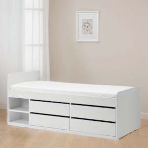 Childrens Beds: IKEA SLAKT storage bed with 1 mattress, white, 90x200 cm