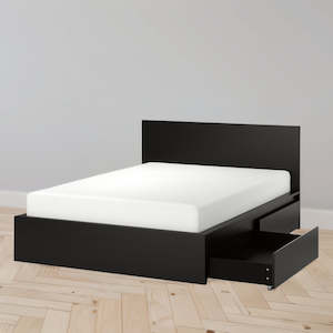 IKEA MALM Bed with 4 drawers, black-brown, Queen