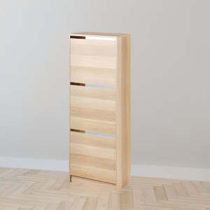 Shoe Strorage: IKEA BISSA shoe cabinet with 3 doors, oak effect, 49x28x135 cm