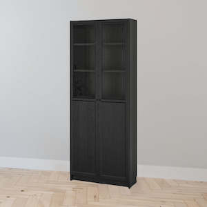 Billy Bookcases: IKEA BILLY Bookcase with panel/glass doors, black oak effect, 80x30x202 cm