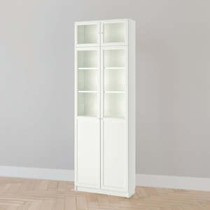 Billy Bookcases: IKEA BILLY Bookcase w glass/panel doors/extension, white, 80x30x237 cm