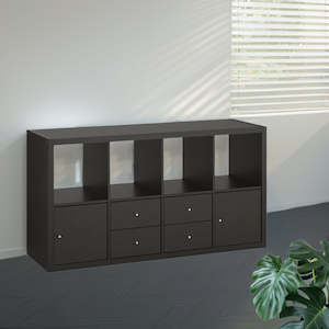 Kallax Shelving: IKEA KALLAX Shelving with 2 drawers/2 doors, black-brown, 77x147 cm